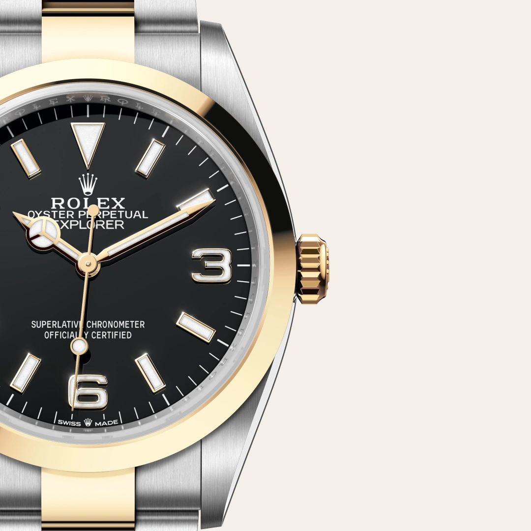 Rolex Explorer 36 en Rolesor jaune – combinaison d’acier Oystersteel et d’or jaune M124273-0001 chez Bijouterie Mornier