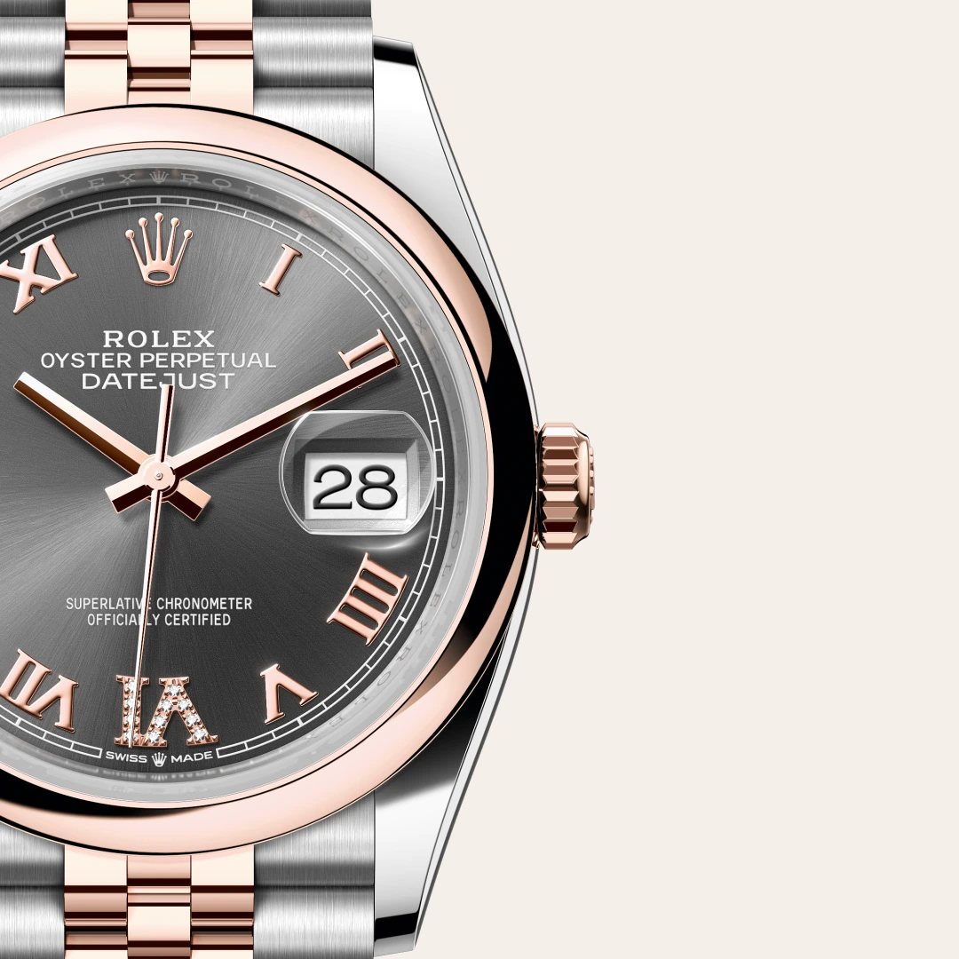 Rolex Datejust 36 en Rolesor Everose – combinaison d’acier Oystersteel et d’or Everose M126201-0023 chez Veron Roques