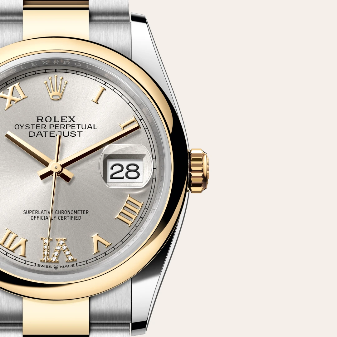 Rolex Datejust 36 en Rolesor jaune – combinaison d’acier Oystersteel et d’or jaune M126203-0032 chez Veron Roques
