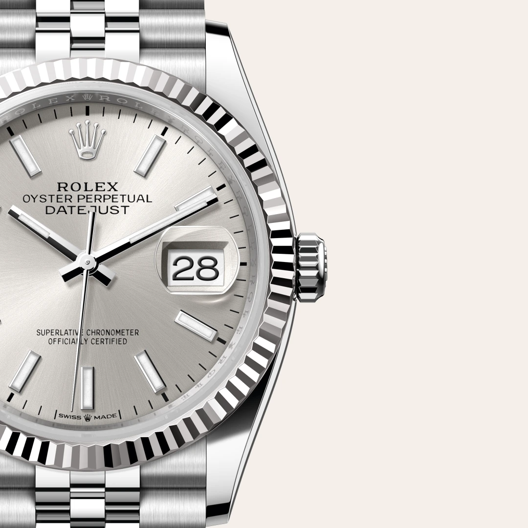Rolex Datejust 36 en Rolesor gris – combinaison d’acier Oystersteel et d’or gris M126234-0013 chez Hardy