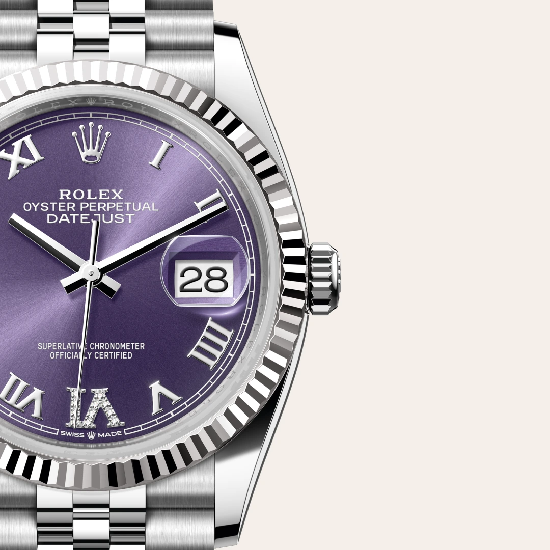 Rolex Datejust 36 en Rolesor gris – combinaison d’acier Oystersteel et d’or gris M126234-0021 chez Dubail