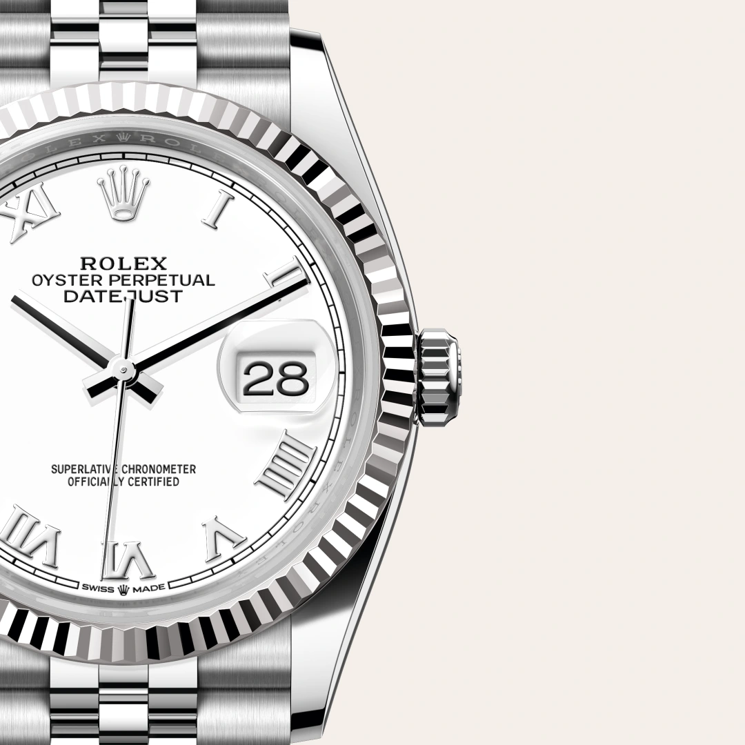 Rolex Datejust 36 en Rolesor gris – combinaison d’acier Oystersteel et d’or gris M126234-0025 chez Hardy
