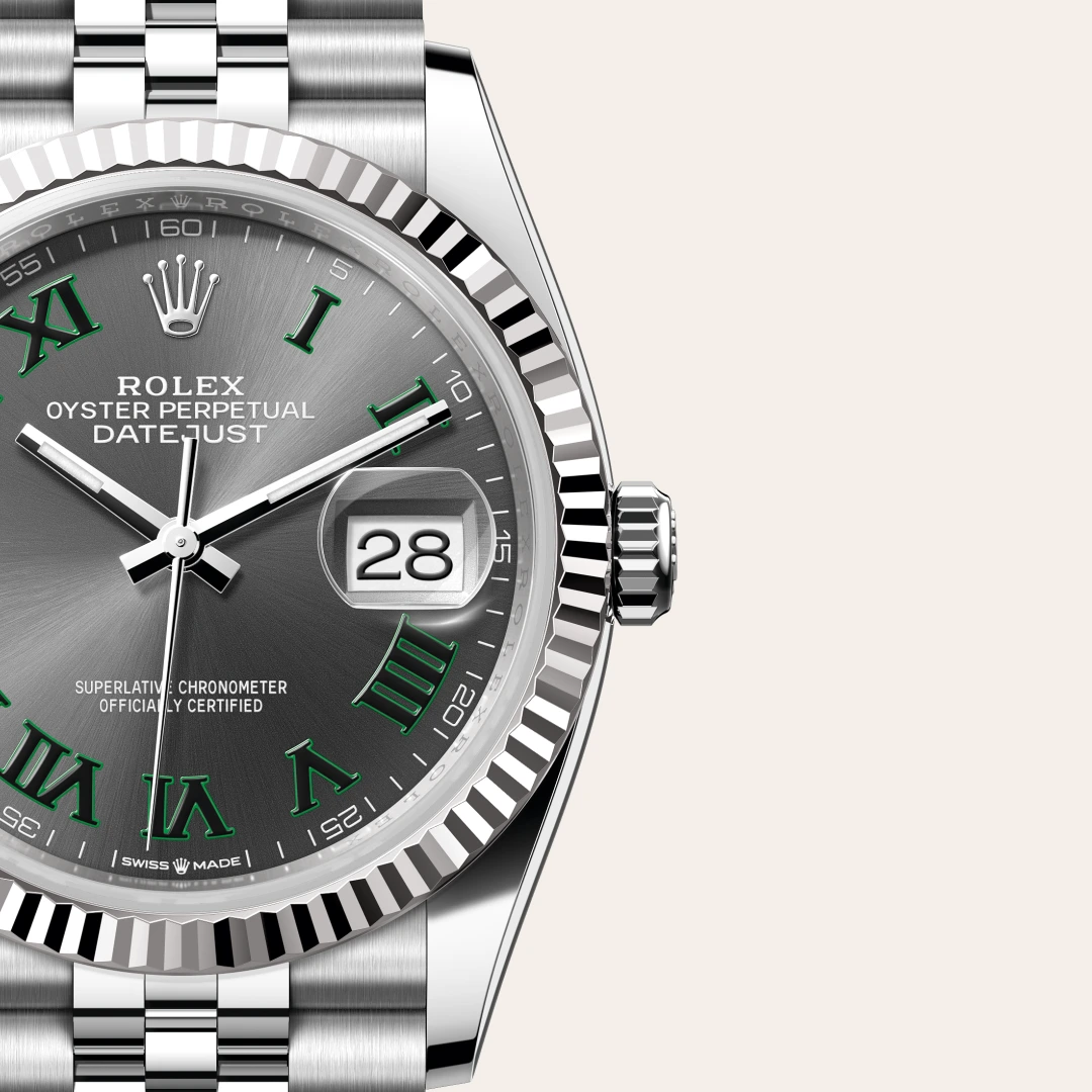 Rolex Datejust 36 en Rolesor gris – combinaison d’acier Oystersteel et d’or gris M126234-0045 chez Hardy