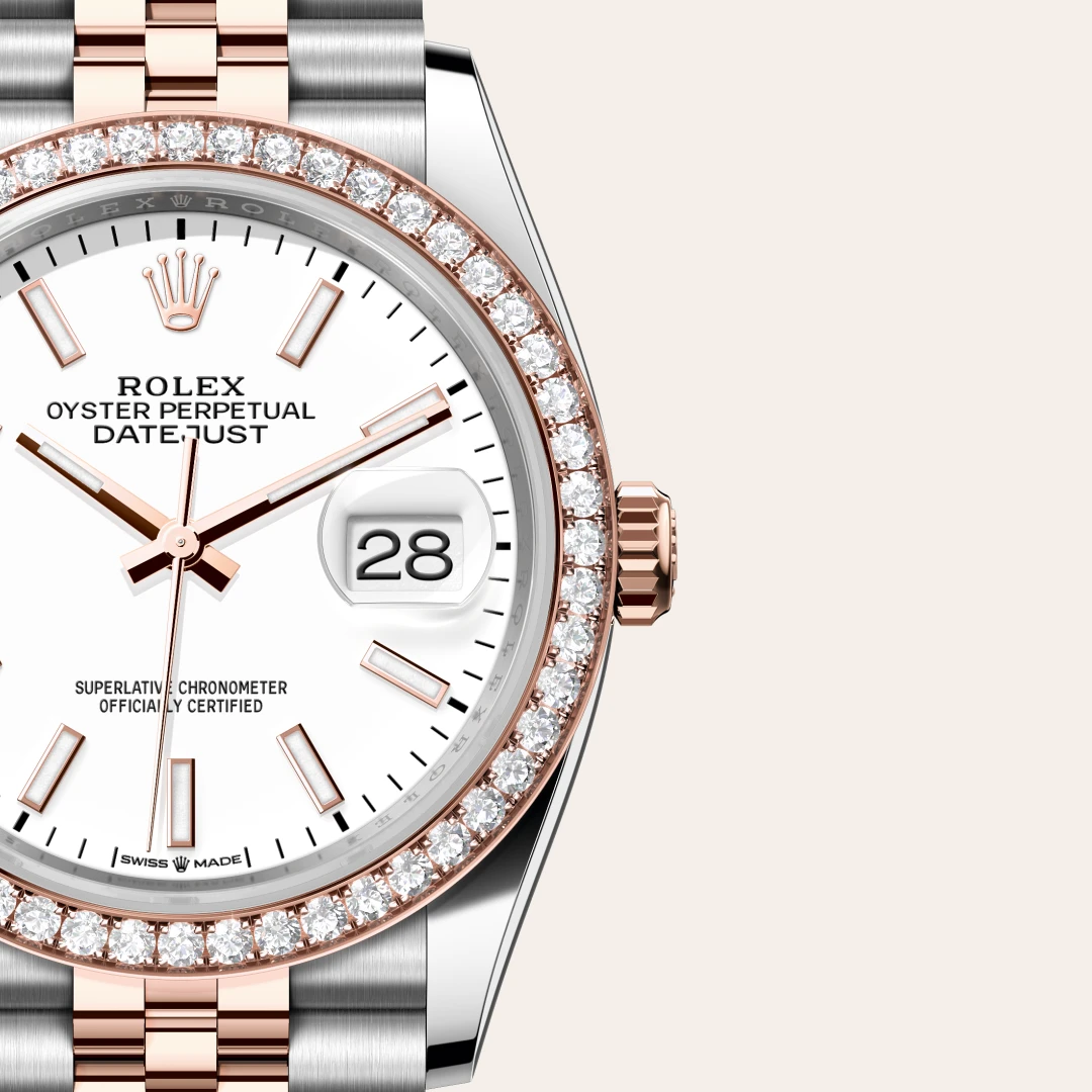 Rolex Datejust 36 en Rolesor Everose – combinaison d’acier Oystersteel et d’or Everose M126281RBR-0005 chez Dubail