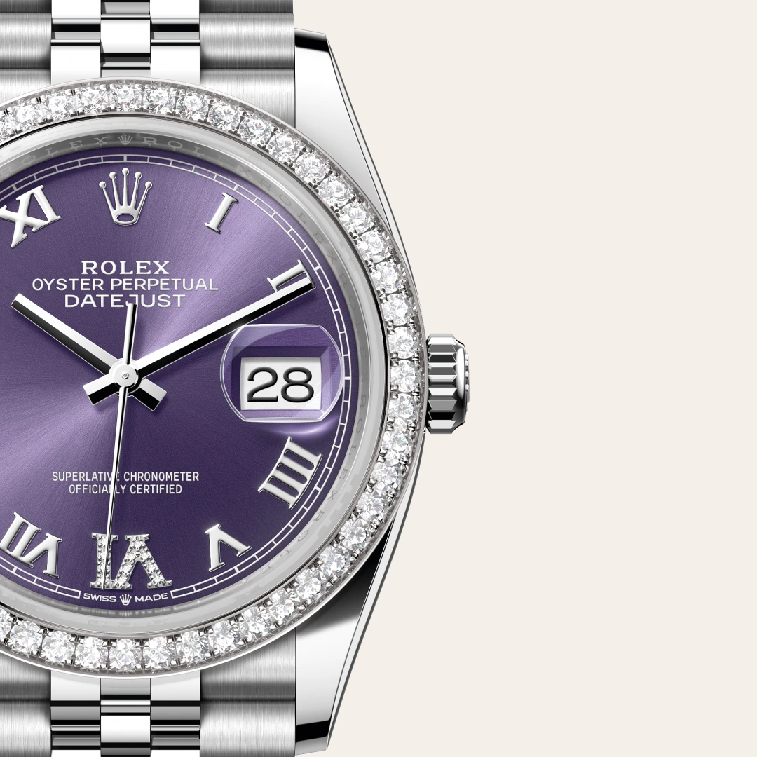Rolex Datejust 36 en Rolesor gris – combinaison d’acier Oystersteel et d’or gris M126284RBR-0013 chez Lombard Joaillier