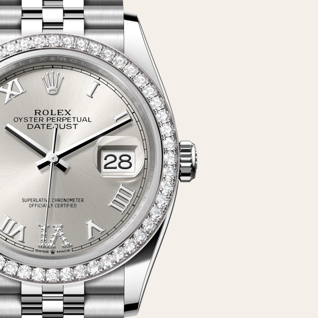 Rolex Datejust 36 en Rolesor gris – combinaison d’acier Oystersteel et d’or gris M126284RBR-0021 chez Frayssinet Joaillier