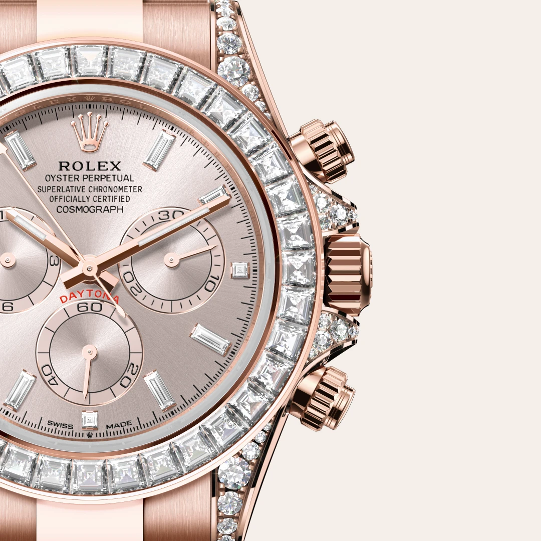 Rolex Cosmograph Daytona en Or Everose 18 ct et cornes serties de diamants M126595TBR-0001 chez Raynal