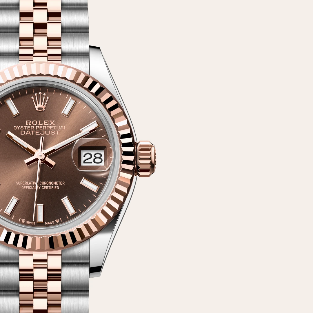 Rolex Lady-Datejust en Rolesor Everose – combinaison d’acier Oystersteel et d’or Everose M279171-0017 chez Lombard Joaillier