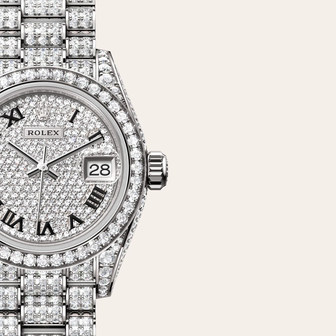 Rolex Lady-Datejust en Or gris 18 ct avec flancs de carrure et cornes sertis de diamants M279459RBR-0001 chez Raynal
