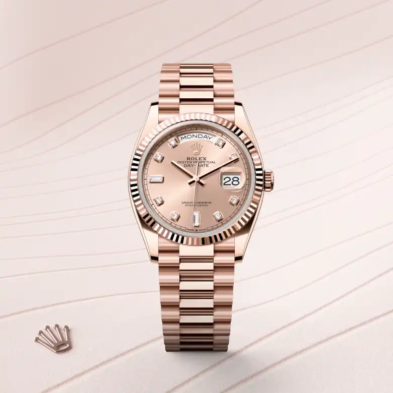 Rolex Day-Date 36 in 18 ct Everose gold M128235-0009 at Charles Greig