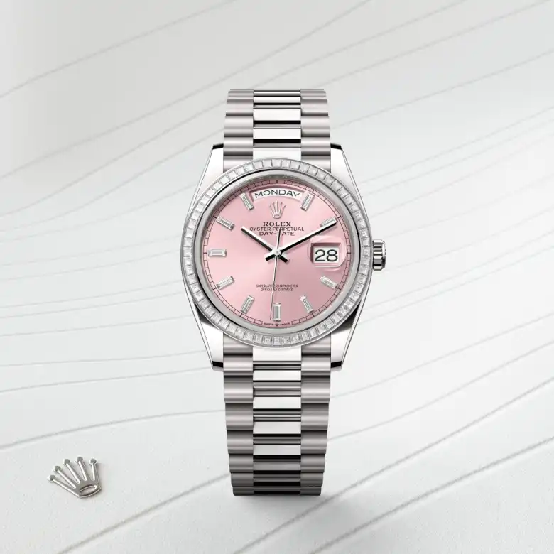 Rolex Day-Date 36 in 18 ct white gold M128399TBR-0029 at Charles Greig