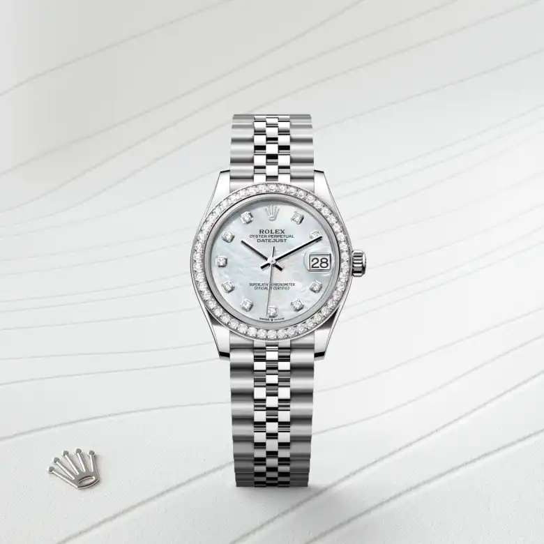 Rolex Datejust 31 in White Rolesor - combination of Oystersteel and white gold M278384RBR-0008 at Charles Greig