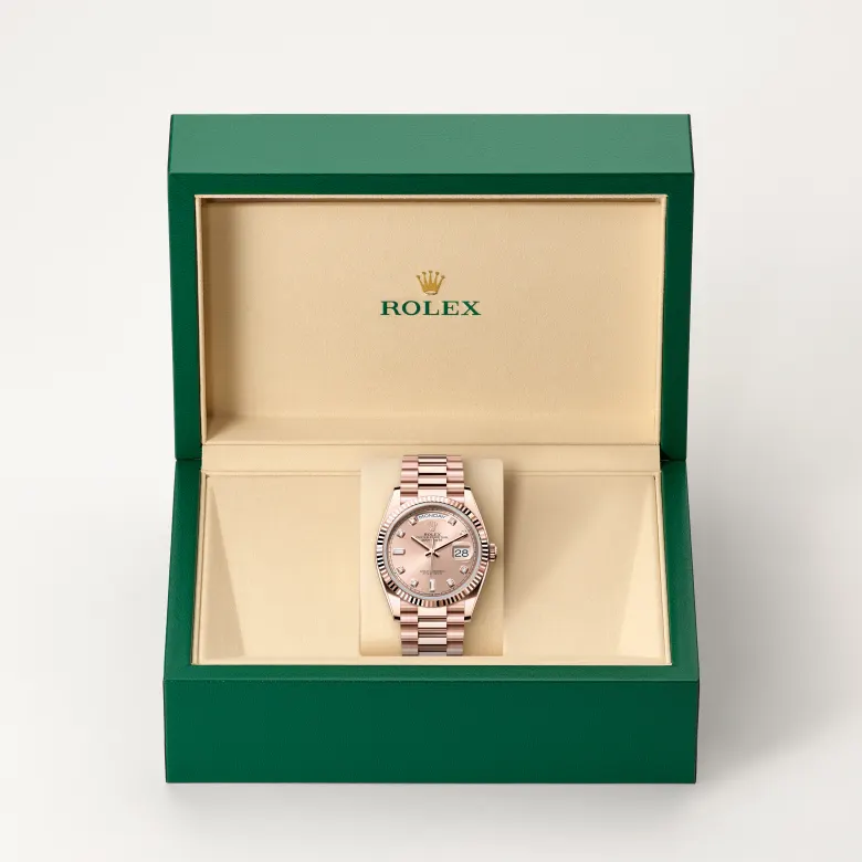 Rolex Day-Date 36 in 18 ct Everose gold M128235-0009 at Charles Greig