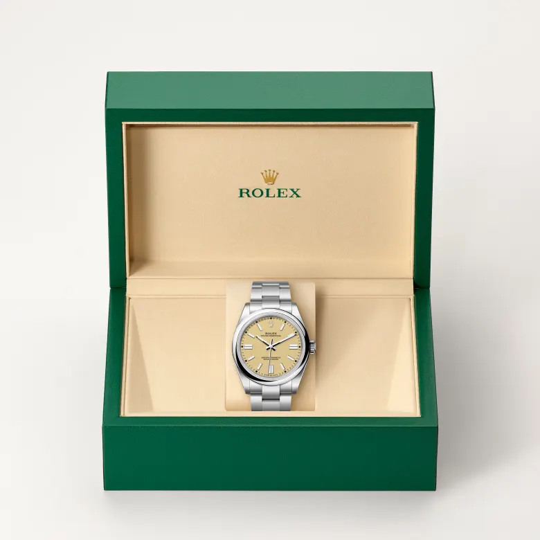 ロレックス ROLEX Mサイズベージュ空箱 Rolex Oyster Perpetual in Oystersteel, M134300-0007 | Van Deijl