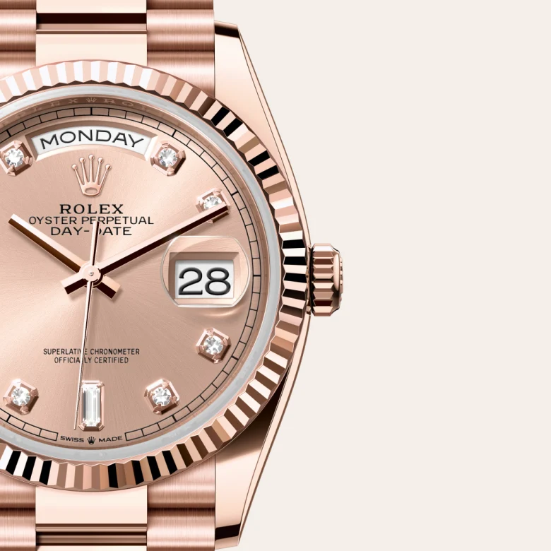 Rolex Day-Date 36 in 18 ct Everose gold M128235-0009 at Charles Greig