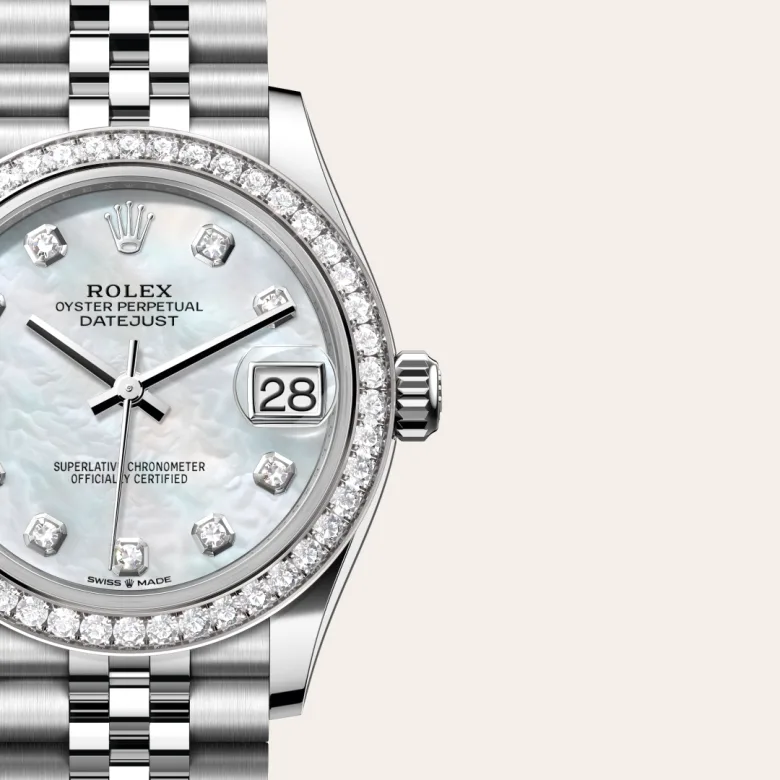 Rolex Datejust 31 in White Rolesor - combination of Oystersteel and white gold M278384RBR-0008 at Charles Greig