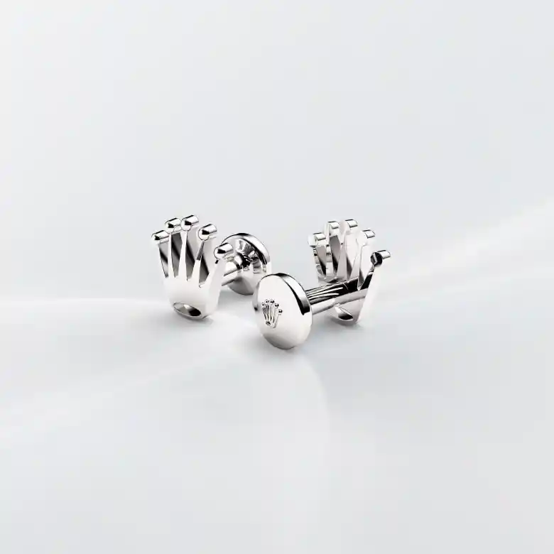 Rolex ‘Crown’ cufflinks in 18 ct white gold a1019 at Boutique Rolex Genève