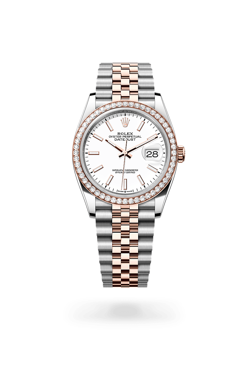 Rolex Datejust 36 Oyster, 36 mm, acier Oystersteel, or Everose et diamants - Dubail Paris - Vendôme