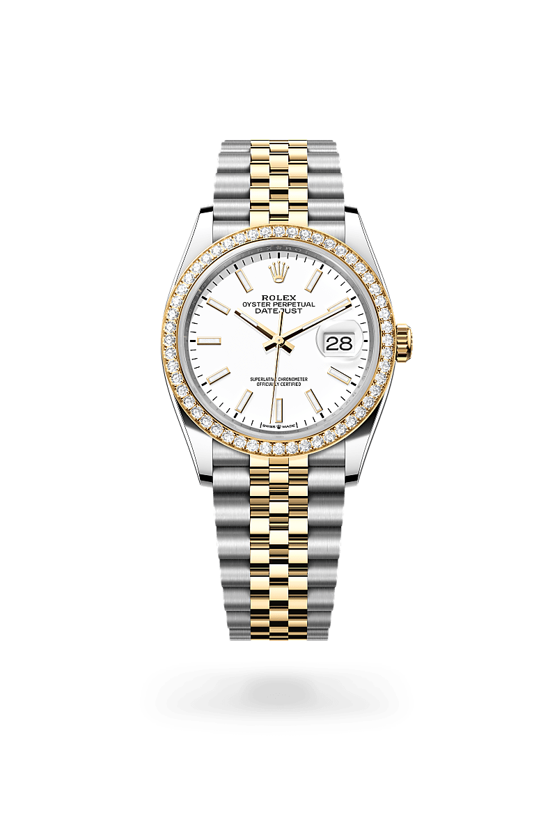 Rolex Datejust 36 Oyster, 36 mm, acier Oystersteel, or jaune et diamants - Dubail Paris - Vendôme