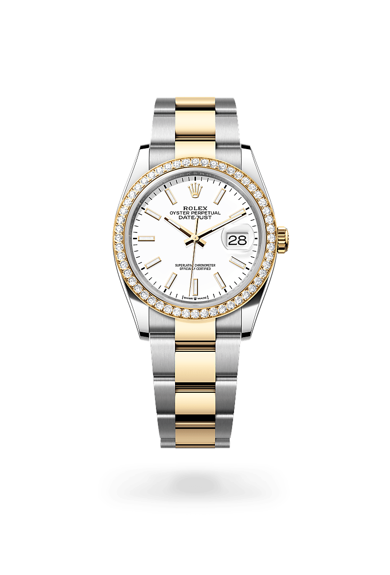 Rolex Datejust 36 Oyster, 36 mm, acier Oystersteel, or jaune et diamants - Dubail Paris - Vendôme