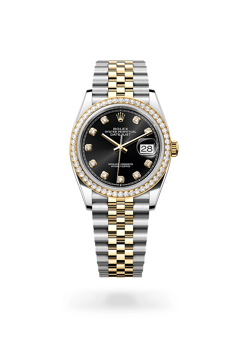 Rolex Datejust 36 Oyster, 36 mm, acier Oystersteel, or jaune et diamants - Maison Sainte-Catherine