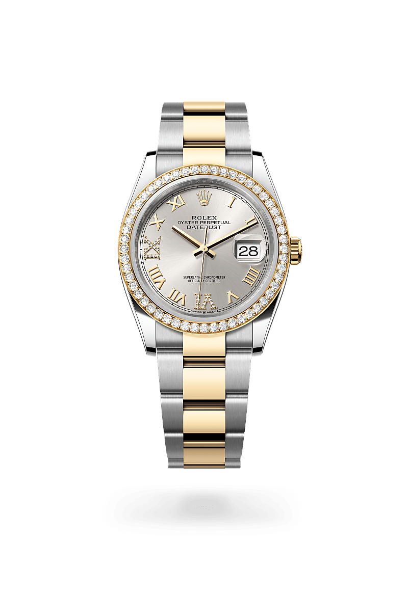 Rolex Datejust 36 Oyster, 36 mm, acier Oystersteel, or jaune et diamants - Dubail Paris - Vendôme