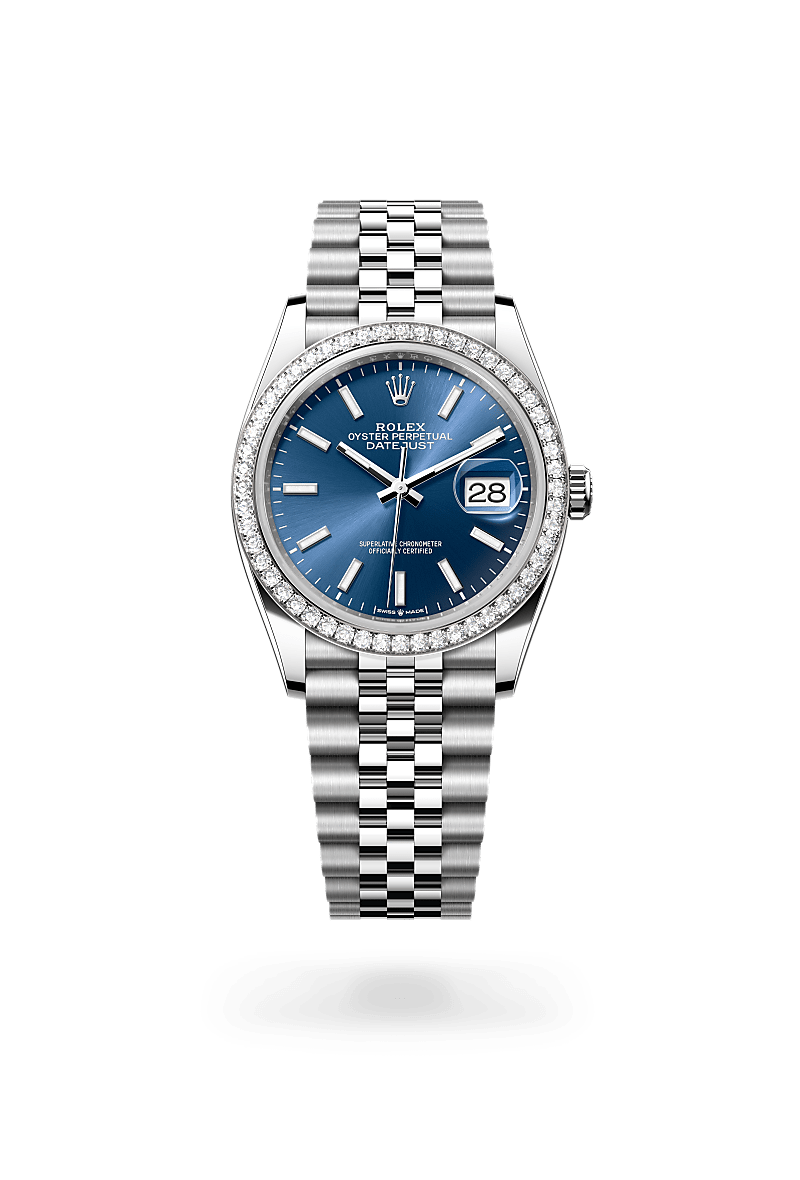 Rolex Datejust 36 Oyster, 36 mm, acier Oystersteel, or gris et diamants - DOUX Joaillier Avignon