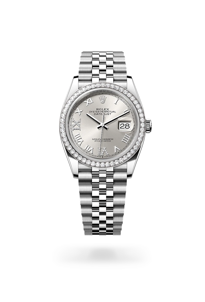 Rolex Datejust 36 Oyster, 36 mm, acier Oystersteel, or gris et diamants - Frayssinet Joaillier Montpellier