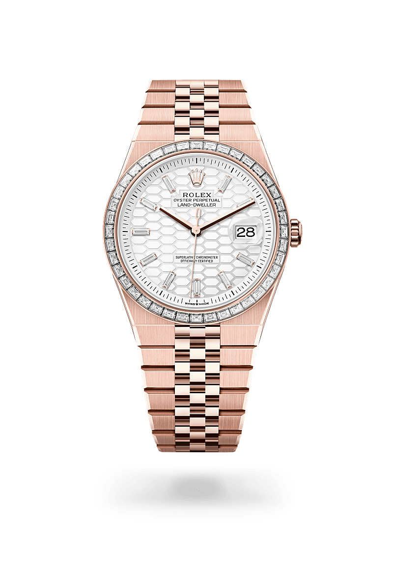 Rolex Land-Dweller 40 Oyster, 40 mm, or Everose et diamants - Joaillerie Jean Hardy