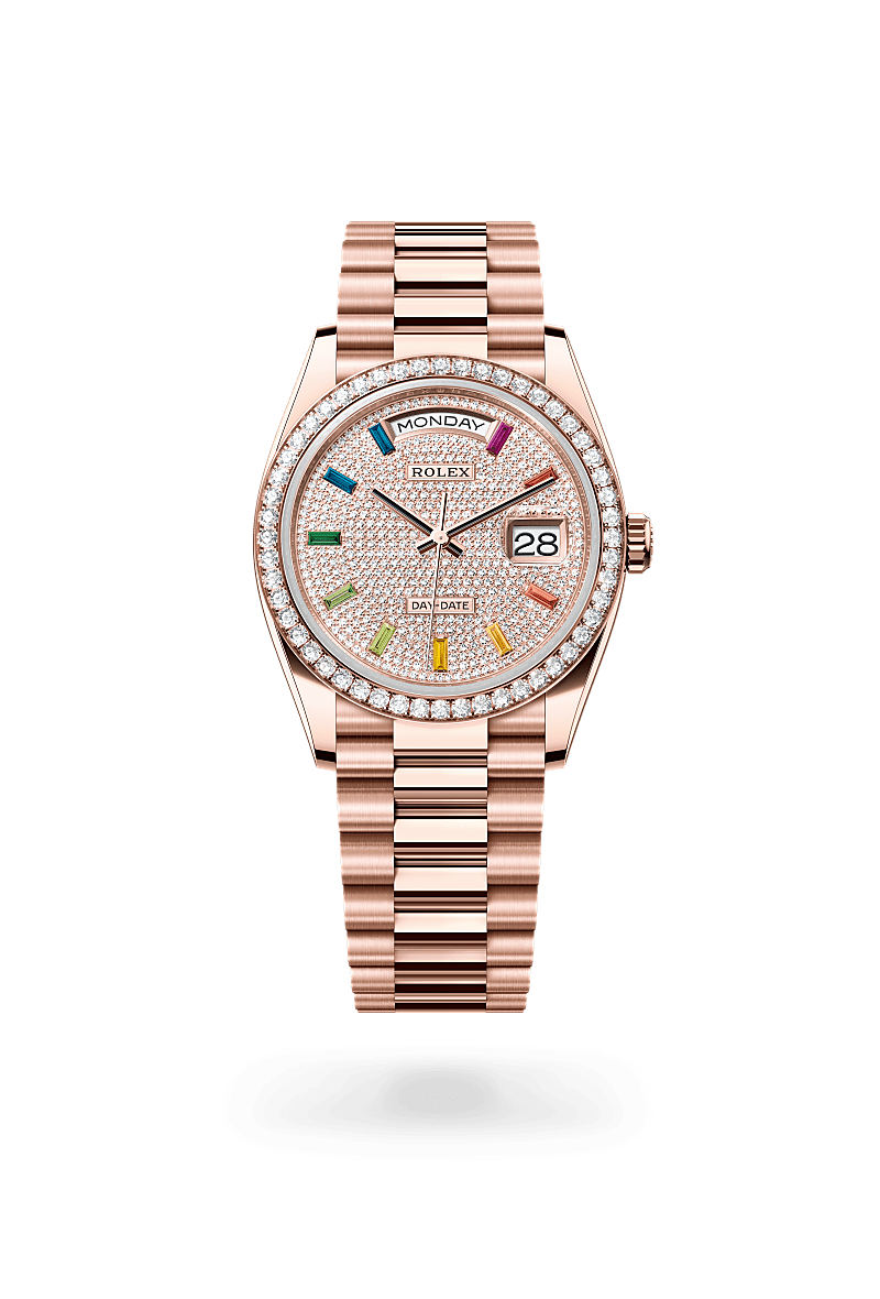 Rolex Day-Date 36 Oyster, 36 mm, or Everose et diamants - Raynal Horlogerie