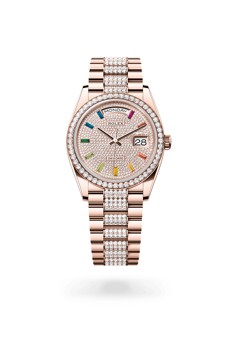 Rolex Day-Date 36 Oyster, 36 mm, or Everose et diamants - Raynal Horlogerie