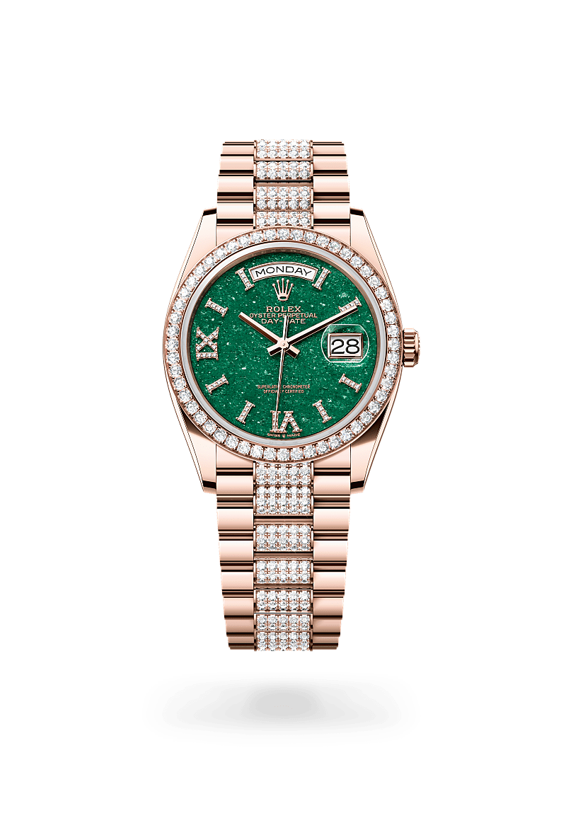 Rolex Day-Date 36 Oyster, 36 mm, or Everose et diamants - Raynal Horlogerie