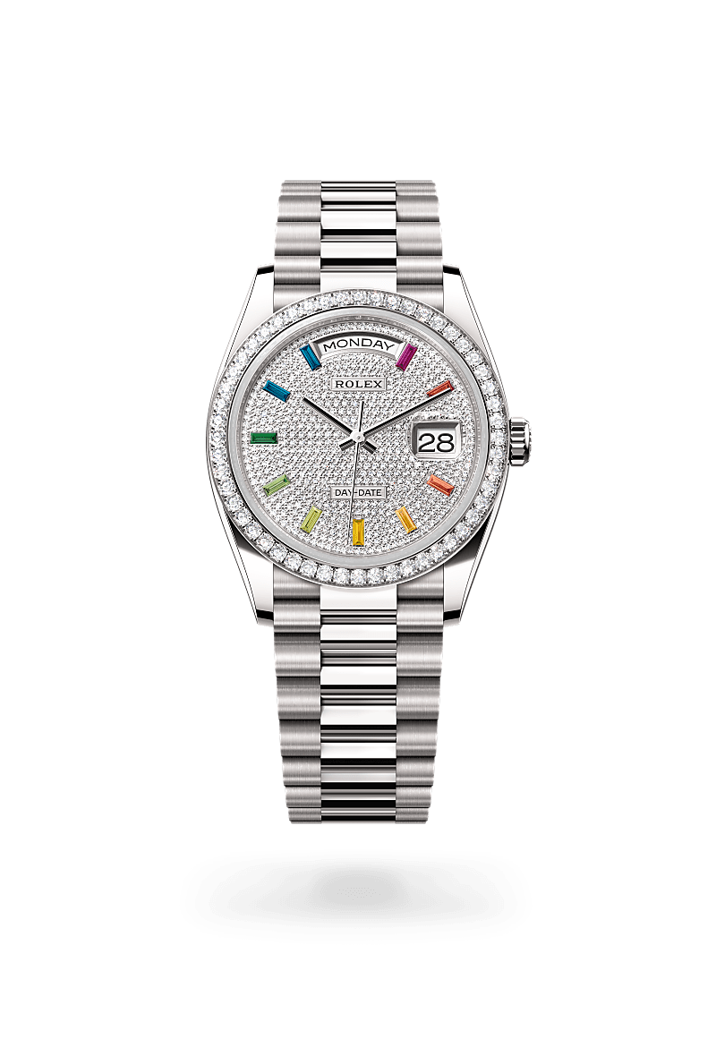 Rolex Day-Date 36 Oyster, 36 mm, or gris et diamants - Dubail Paris - Vendôme