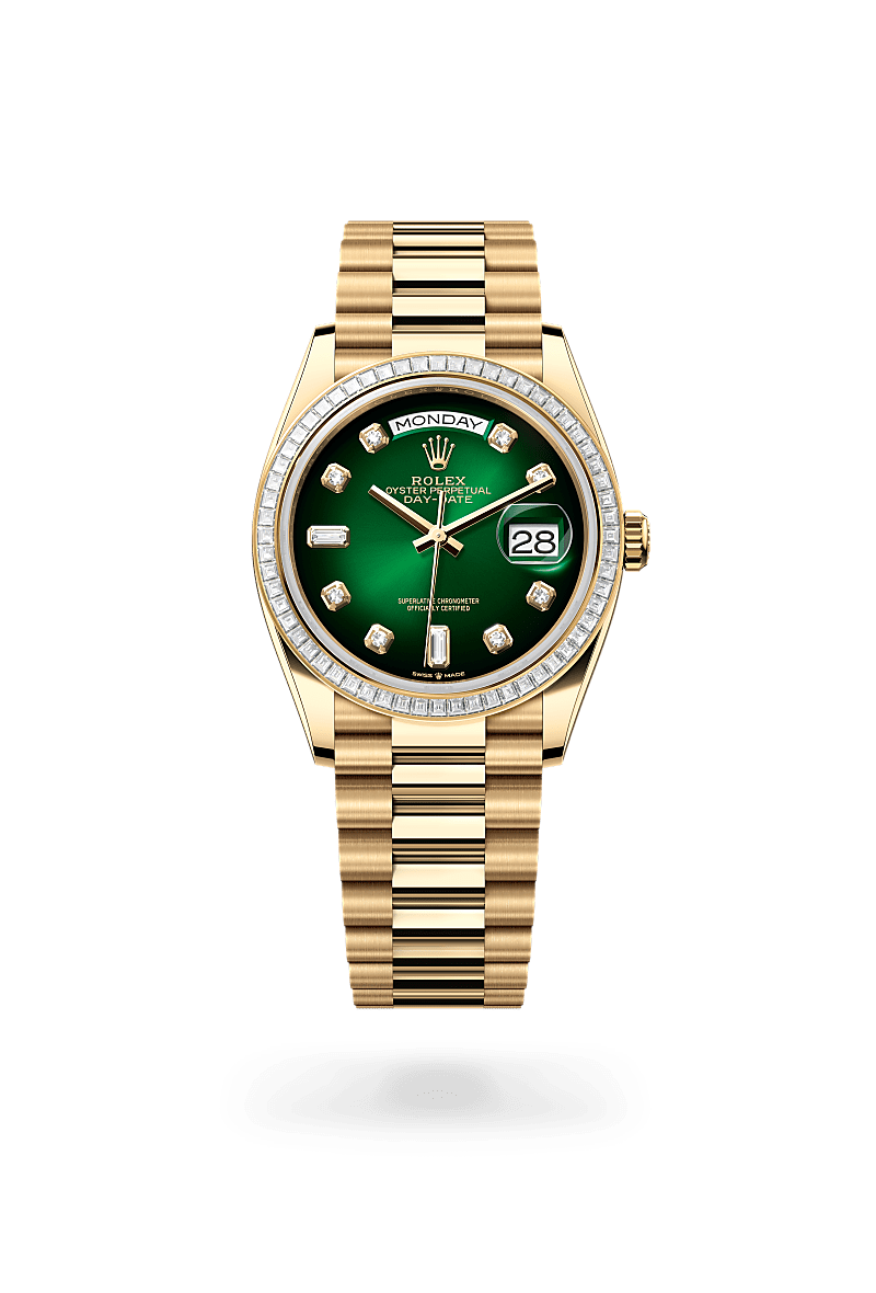 Rolex Day-Date 36 Oyster, 36 mm, or jaune et diamants - Dubail Paris - Vendôme