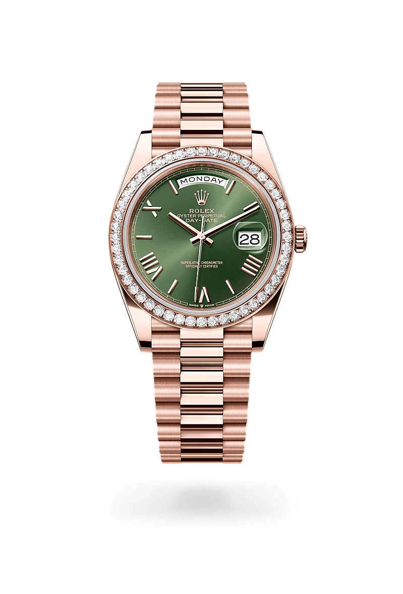 Rolex Day-Date 40 Oyster, 40 mm, or Everose et diamants - Raynal Horlogerie