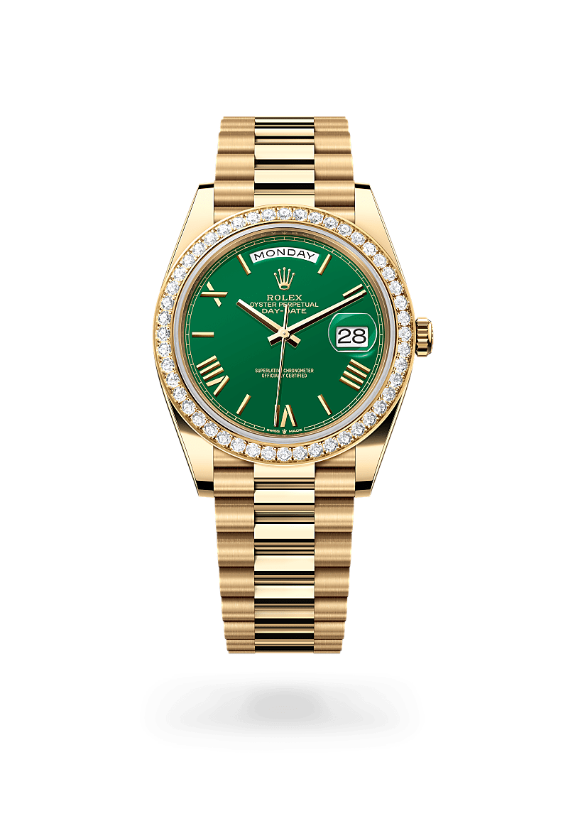 Rolex Day-Date 40 Oyster, 40 mm, or jaune et diamants - Dubail Paris - Vendôme