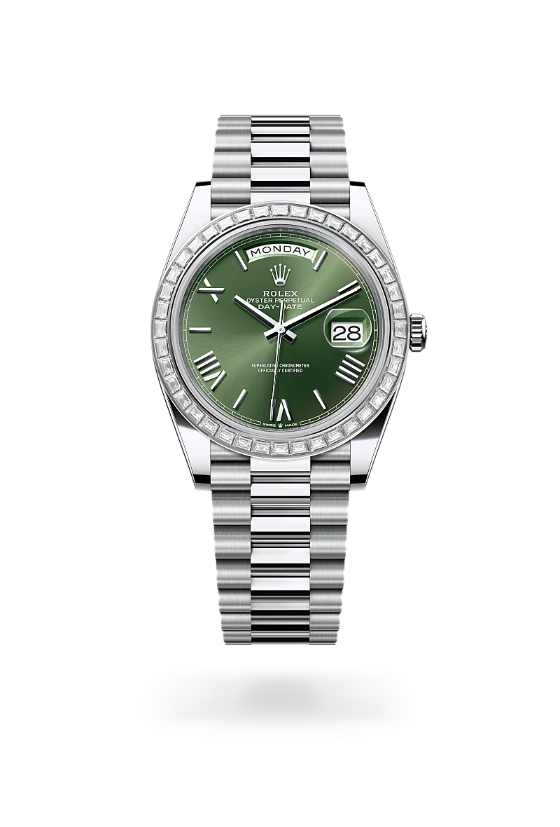 Rolex Day-Date 40 Oyster, 40 mm, platine et diamants - Dubail Paris - Vendôme