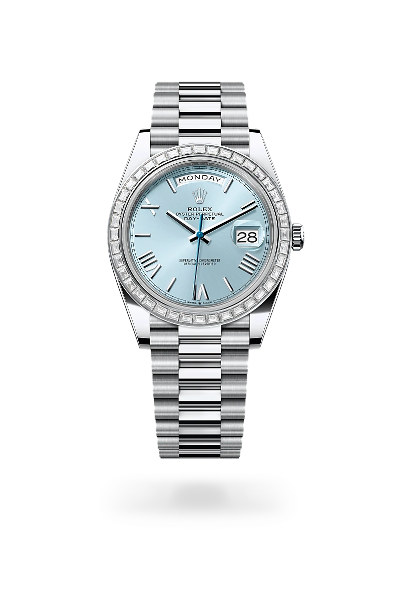 Rolex Day-Date 40 Oyster, 40 mm, platine et diamants - Prieur Rennes