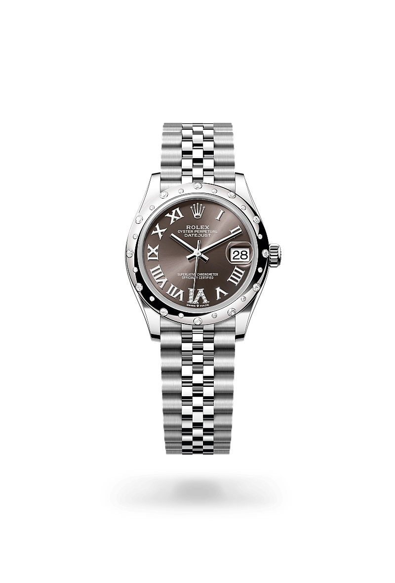 Rolex Datejust 31 Oyster, 31 mm, acier Oystersteel, or gris et diamants - Dubail Paris - Vendôme