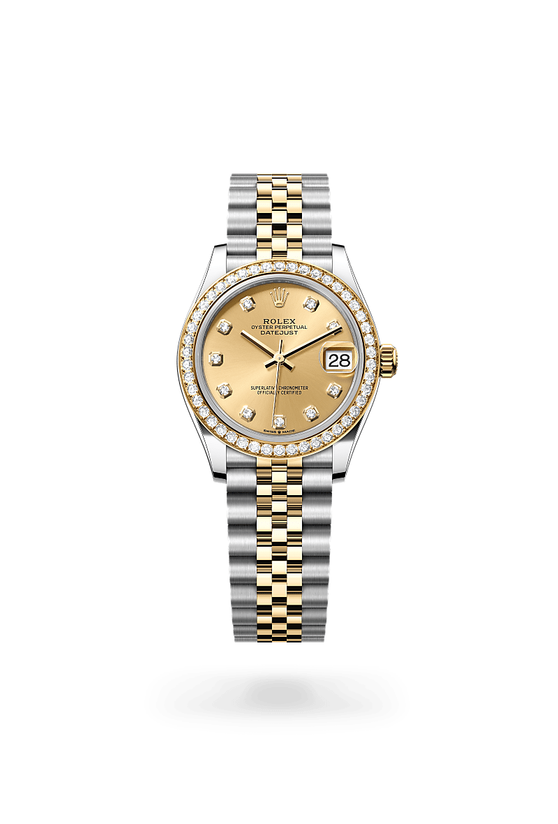 Rolex Datejust 31 Oyster, 31 mm, acier Oystersteel, or jaune et diamants - Prieur Rennes