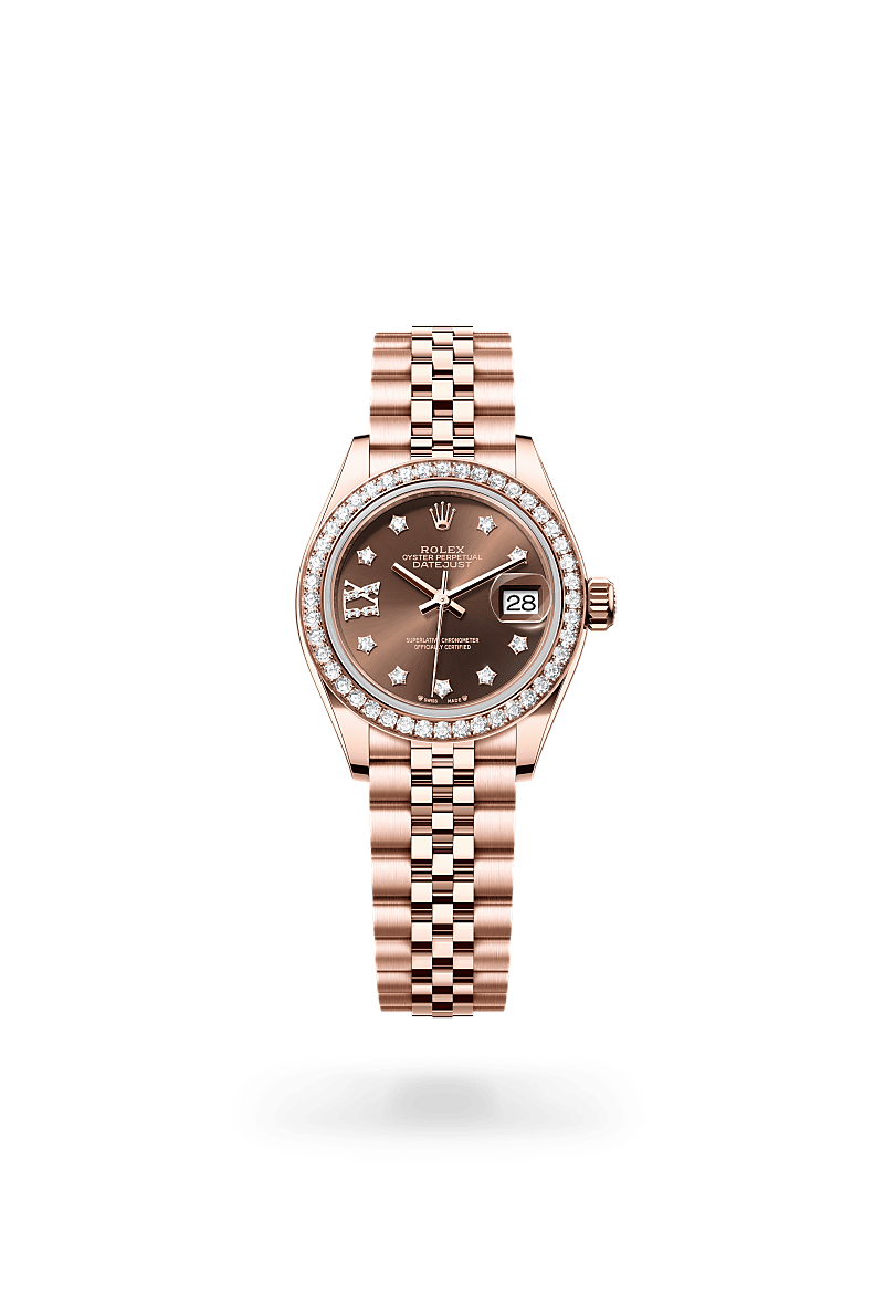 Rolex Lady-Datejust Oyster, 28 mm, or Everose et diamants - Maison Sainte-Catherine
