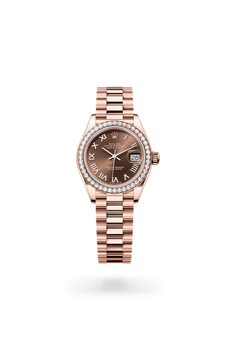 Rolex Lady-Datejust Oyster, 28 mm, or Everose et diamants - Prieur Rennes