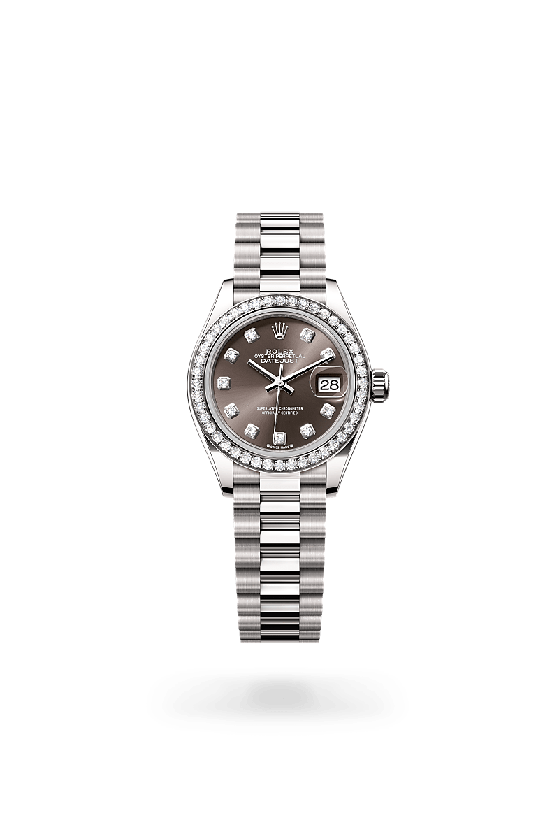 Rolex Lady-Datejust Oyster, 28 mm, or gris et diamants - Hall of Time