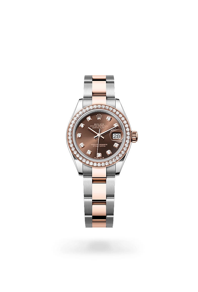 Rolex Lady-Datejust Oyster, 28 mm, acier Oystersteel, or Everose et diamants - Maison Sainte-Catherine