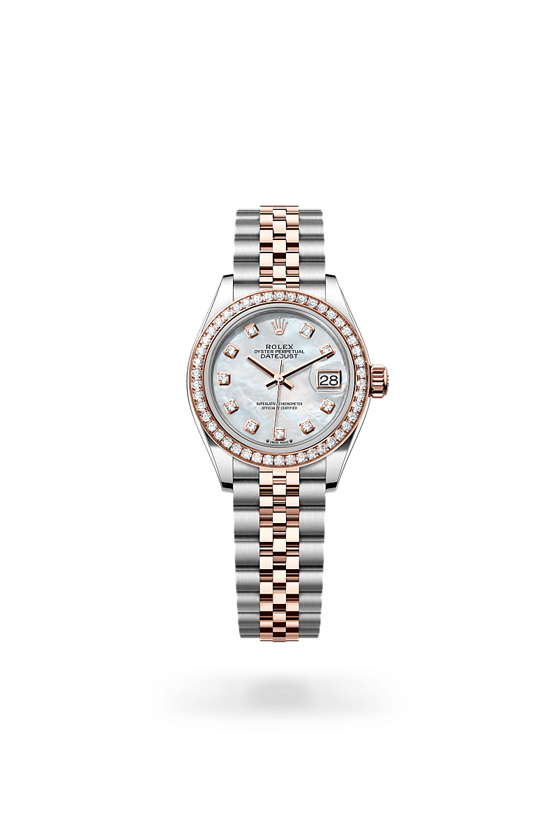 Rolex Lady-Datejust Oyster, 28 mm, acier Oystersteel, or Everose et diamants - Lombard Horloger