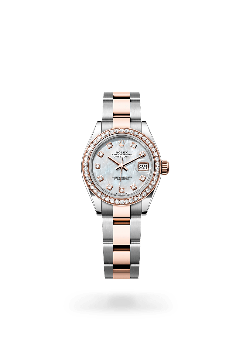 Rolex Lady-Datejust Oyster, 28 mm, acier Oystersteel, or Everose et diamants - DORISE JOAILLIER
