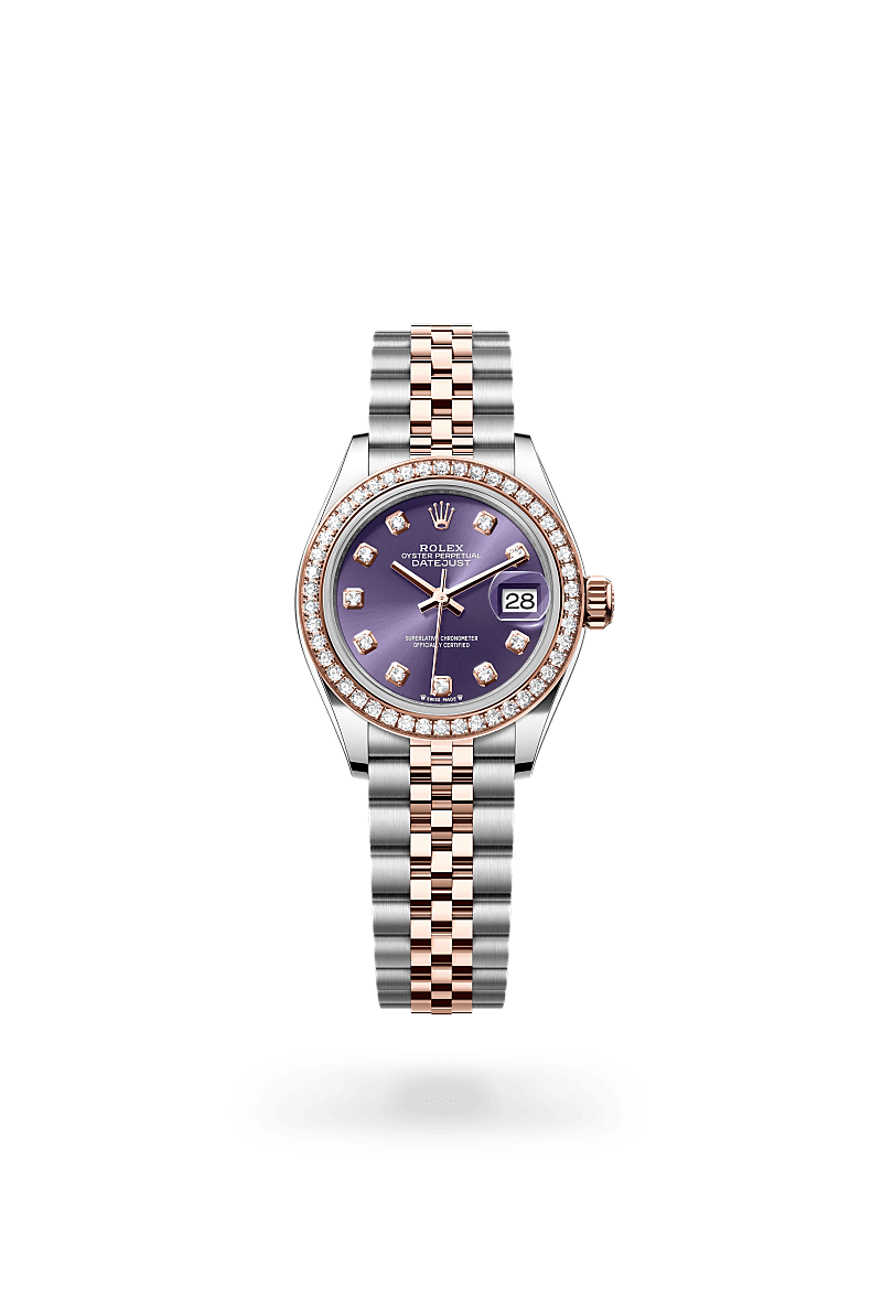 Rolex Lady-Datejust Oyster, 28 mm, acier Oystersteel, or Everose et diamants - Maison Sainte-Catherine