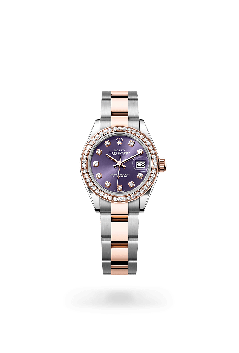 Rolex Lady-Datejust Oyster, 28 mm, acier Oystersteel, or Everose et diamants - DORISE JOAILLIER