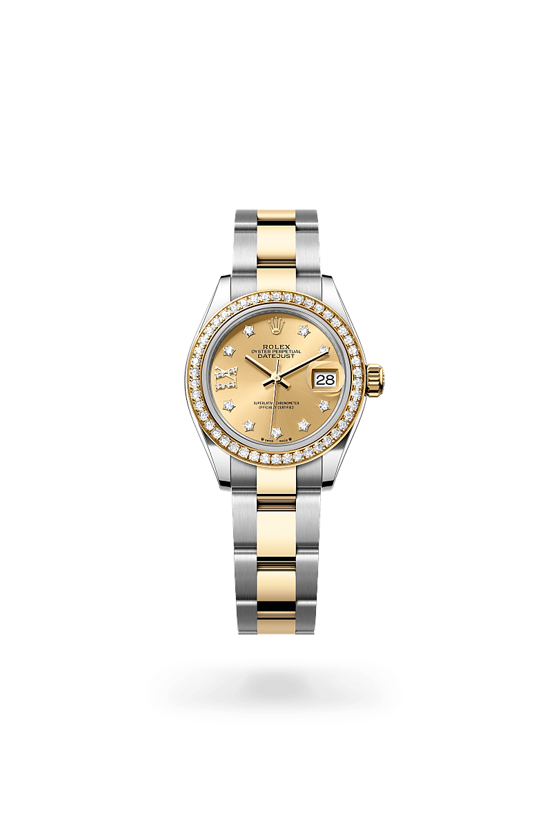Rolex Lady-Datejust Oyster, 28 mm, acier Oystersteel, or jaune et diamants - Prieur Rennes