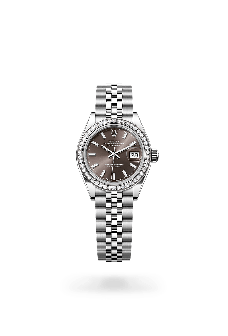 Rolex Lady-Datejust Oyster, 28 mm, acier Oystersteel, or gris et diamants - Dubail Paris - Vendôme
